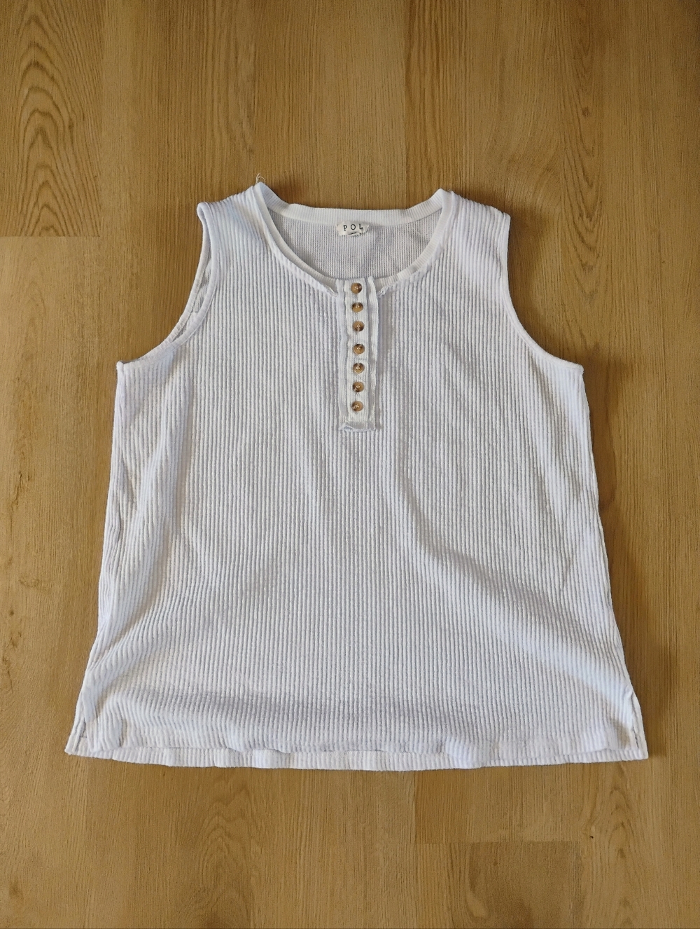White Ribbed Sleeveless Henley Oversized Tank